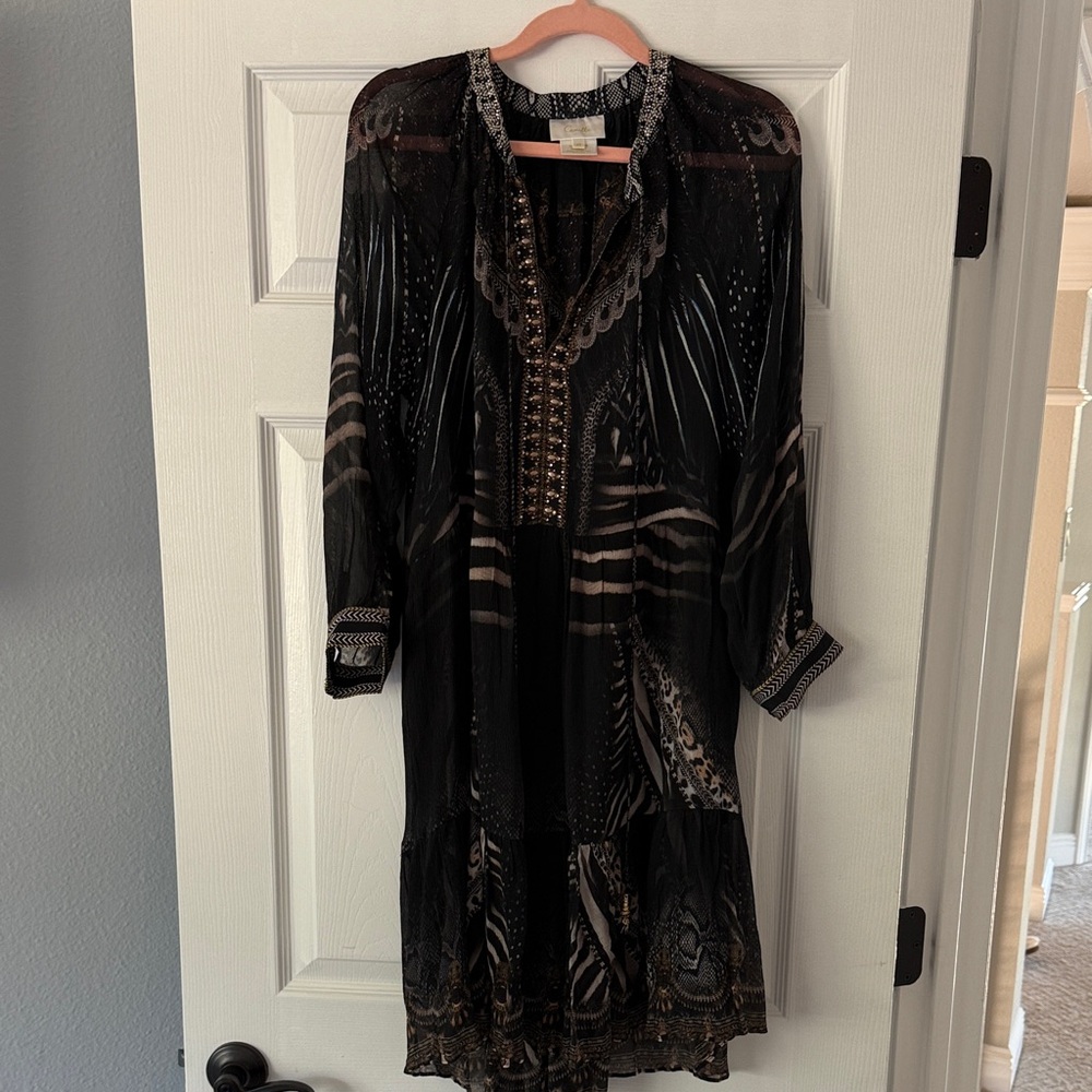 Camilla Elegant Black and Brown Long Sleeve Dress